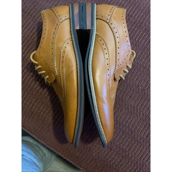 Jousen Milan Dress Shoes Mens Size 9 Yellow Brown Leather Wing Tip Oxfords - Picture 9 of 16